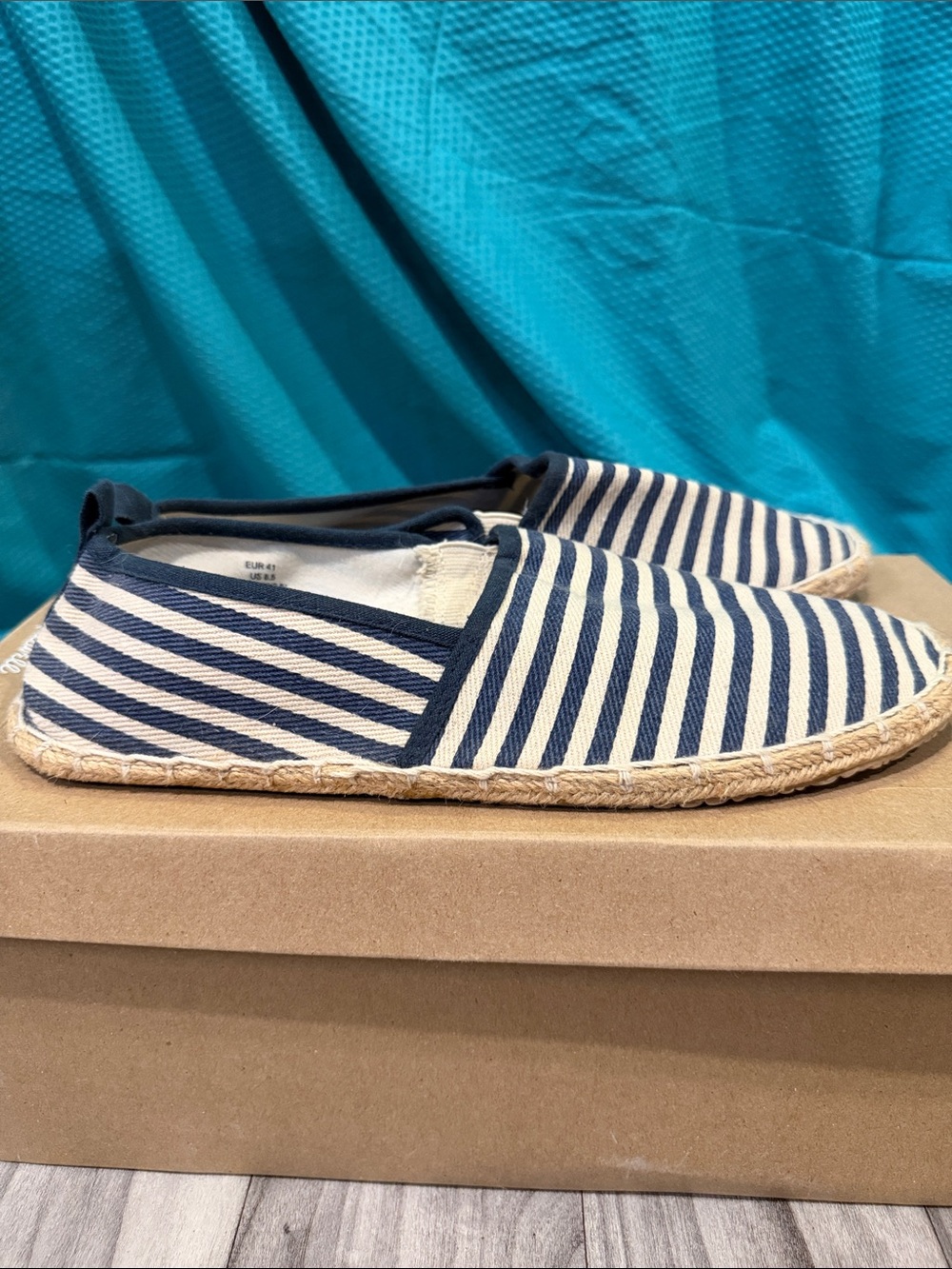 Zara Navy and White Striped Mens Boat Shoes